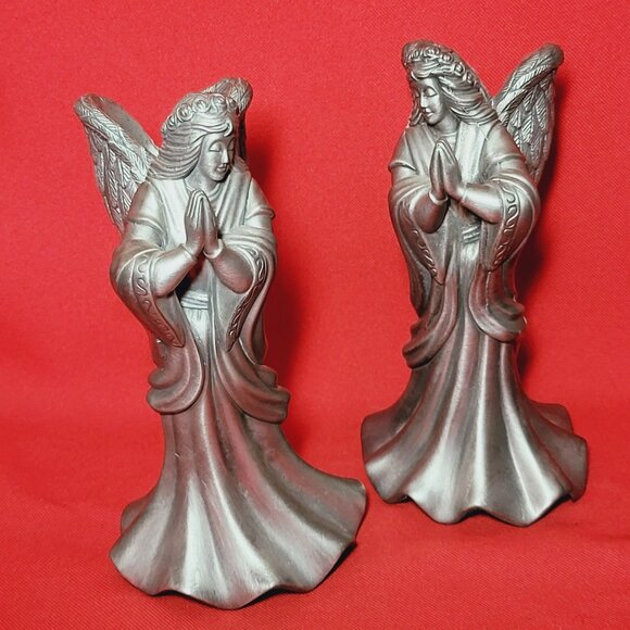 Vintage Metal Pewter Praying Angel Candle Stick Holder Set of 2 - Picture 10 of 14